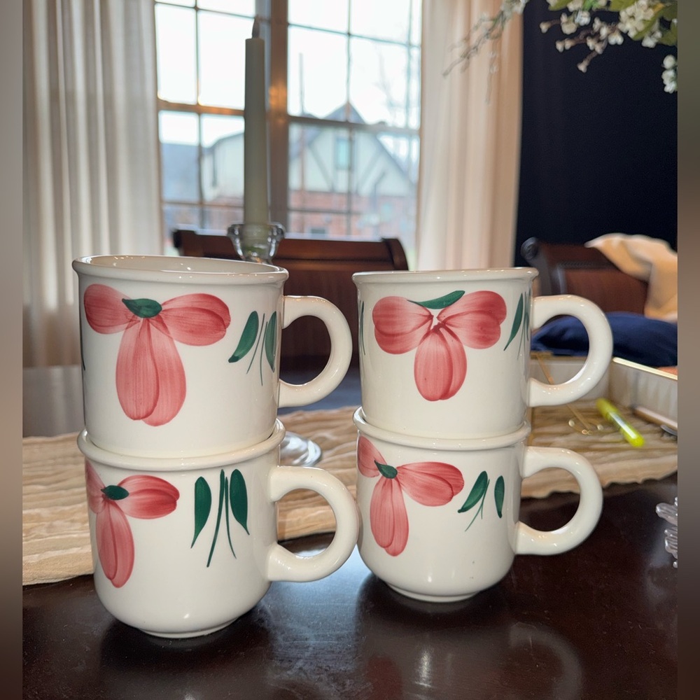 Floral Ceramic Mugs Set - Pink and Green